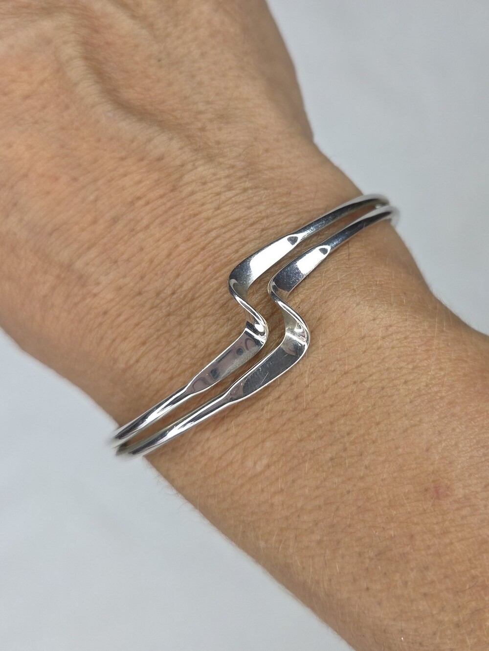 Sterling Silver Wave Open Cuff Bracelet - Silver